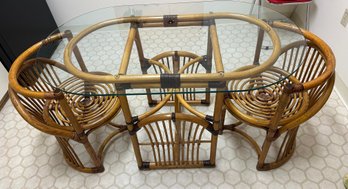 Mid Century Rattan Honeymoon Bistro Dinette Set W/ Space Saving Tuck- Under Chairs - F13