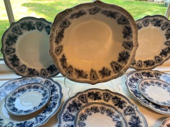 Antique 1897 W. H. Grindley & Co. England Blue Brussels Aka Flow Blue, Lot Of 16 - K1