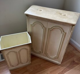 Mid Century Hamper With Vinyl Top And Matching Trash Basket - Bb8