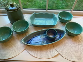 Turquoise Pottery & Ceramic Lot Including Handcrafted 8 Inch Edgecomb Potters,  Made In Portugal And More - K6
