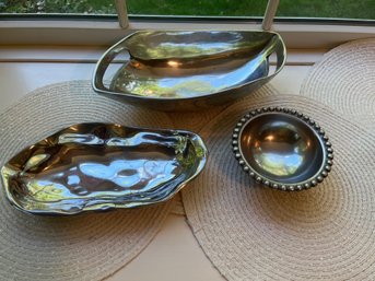 Numbered Nambe Handled Serving Tray Plus Pottery Barn Serving Bowl Lot Of 3 - K9