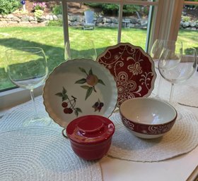 Hostess Lot Of 9 Pcs - Includes A Numbered Butter Bell, 4 Wine Glasses, & Royal Worcester - K10