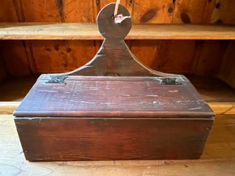 Vintage Hinged Lid Hanging Wooden Storage Box With Teardrop Handle - K15