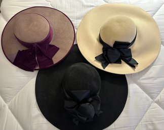 3 Large Brim Hats: Cream, Black, Cranberry - 42