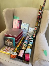 Wrap It Up Lot Includes Storage Boxes, Paper, Ribbon, Tissue, Birthday Book - K19