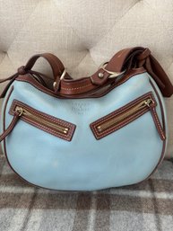 Dooney & Bourke Glacier Blue Pebble Grain Leather Hobo Bag W/bridle Leather Trim