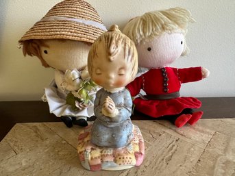 Pair Of 1950s Pocket Dolls And Collectible Goebel Figurine- 62