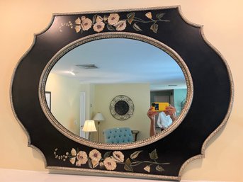 Floral Black And Gold Oval Mirror - K33