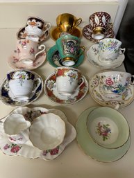 Lovely Assorted Tea Cups With Creamer & Sugar: Shelley, Kent, Royal Albert, Etc - K2