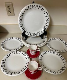 Vintage Quadrifoglio Black And White Dish Set With 2 Espresso Cups & Saucers - K