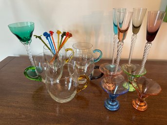 4 Crystal Crystalex Tall Glasses & Collection Of Colorful Barware - 67