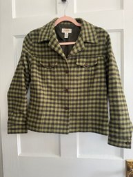 TALBOTS Petite Size 8 Plaid Green Button Front Coat . Wool Blend Great Condition