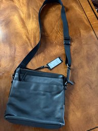 New With Tags, Tumi Grey And Black Trim Leather Bag With Strap..