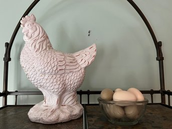 Ceramic Chicken With A Dish Of Faux Eggs - K35