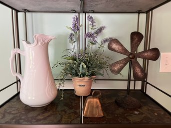 I. Godingar And Co. White Vase, Faux Metal Fan And Faux Plant - K39