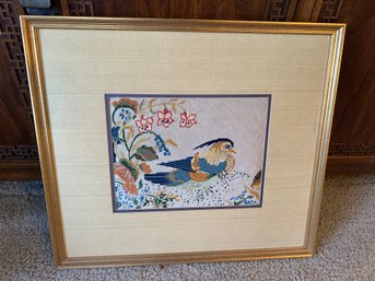 Professionally Framed Needlepoint Bird With Linen Mat - 76
