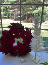 Poinsettia Wreath And Small Lite Up White Tree - K47