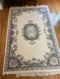 Wool Rug In Pretty Teal, Creams And Purple - E8