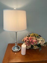 Glass Crystal Lamp, Faux Hydrangeas And A Candle - D12