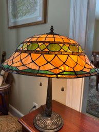 Colonial Glass Lamp Shade Ca.1910-1913 On Heavy Bronze Base - F1
