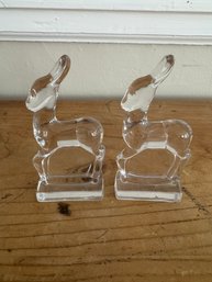 Fostoria Clear Glass Deer Figurines (2)