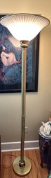 Vintage Brass Torchiere Floor Lamp With Glass Shade And 2 Way Dimmer - F4
