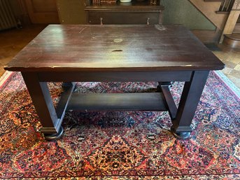 1910 Mahogany Rectangular Four Legged Table With Lower Shelf -f1