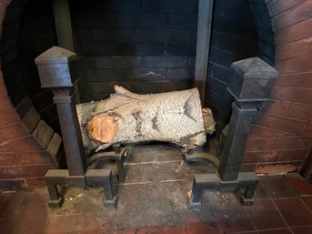 Art And Craft Period Andirons With Oval Fireplace Screen - F7