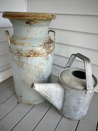 Antique Clover Leaf Milk Can & Aluminum Watering Can - P8