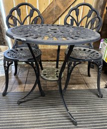 Charming Heavy Black Bistro Set With Tulip Pattern - B4
