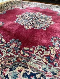 1970's Square Wool Rug In Rose, Blues And Cream -lR22