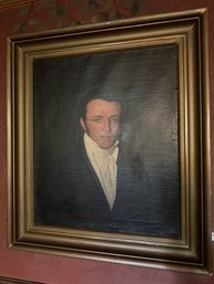 Antique Oil On Canvas Portrait Of Gentleman In Gilded Wide Frame Unsigned - DR10