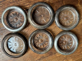 6 Crown Sterling & Glass Ashtrays  - 15B