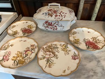 Antique Soup Tureen With Stone Cresent Plates -Pantry - KP2F