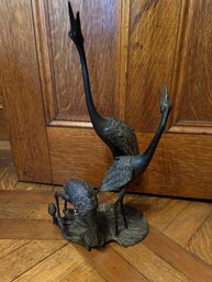 1950s - 1960s Bronze 3 Crane Statue Made In Japan - O7