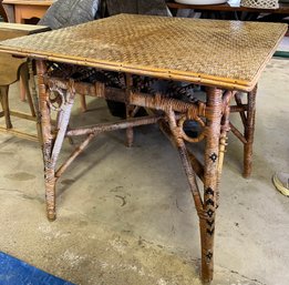 Vintage 1980s Woven Rattan Calif Asia Square Table - G6