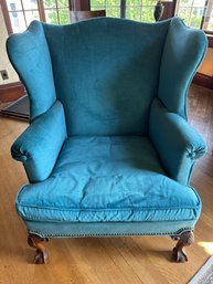 Blue Wing Back Hand Carved Oak Chair -front Sit/bed4