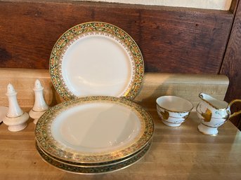Four Limoges Royal Stuart Plates, Cream & Sugar And S&P By Lenox