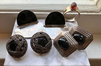 3 Pairs Of Sterling Pierced Earrings And Pretty Silver Ring  - J11