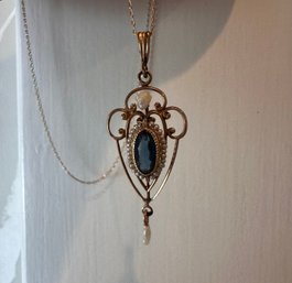 Edwardian Era 14k Gold Antique Lavalier Style Pendant With Dainty Chain - J12
