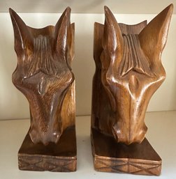Pair Of Carved Wooden Horse Head Bookends - F9