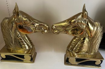Pair Of Brass Horse Head Book Ends - Copy Right V. A. Metal Crafters: The Stallion- F10