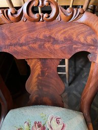 Wonderful Antique Flame Mahogany Needlepoint Chair -K8