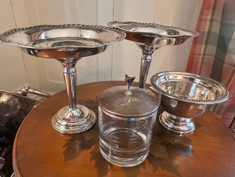 Reed & Baton Sterling Covered Jar & 3 Weighted Compote Dishes - Lv90