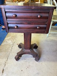 1840s American Empire Flamed Mahogany Two Drawer Sewing Work Table - G55