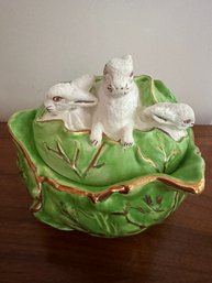 Holland Mold Cabbage And Bunny Covered Dish - H16