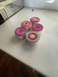 5 Colorful Woven Covered Boxes