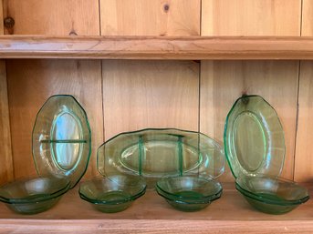 Green Uranium / Depression Glass Lot Of 11 Pcs - Lv13
