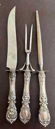 3 Carving Utensils - Sharpener Handle Marked Sterling - Lv1