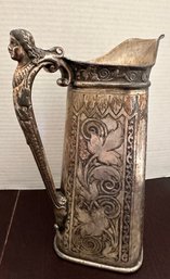 Antique Art Nouveau Ornate Quadruple Plate Pitcher With Figural Handle - LV4